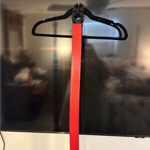 Salvatore Ferragamo Red/ Black Leather Belt with Black Toned Silver Buckle